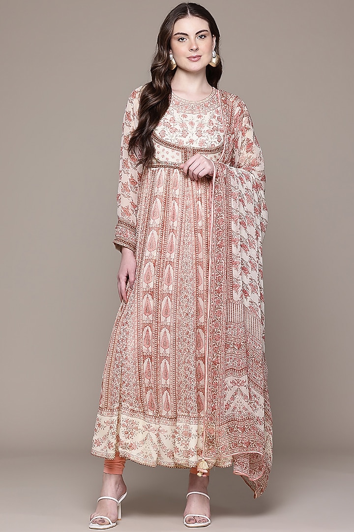 Pink Viscose Chiffon Floral Printed Kurta Set by Ritu Kumar at Pernia's Pop Up Shop