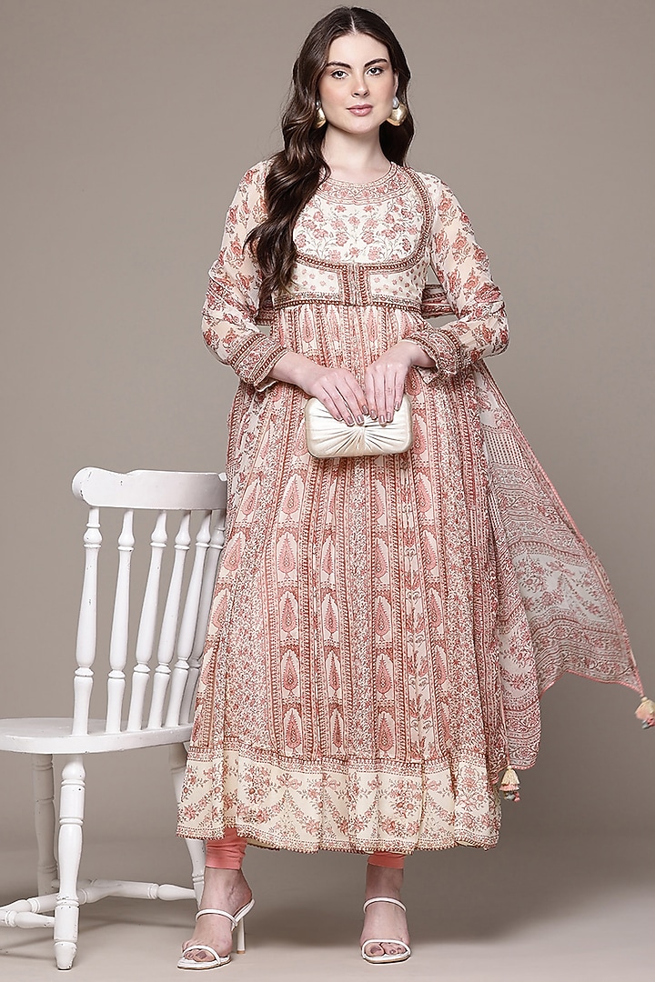 Pink Viscose Chiffon Floral Printed Kurta Set by Ritu Kumar at Pernia's Pop Up Shop