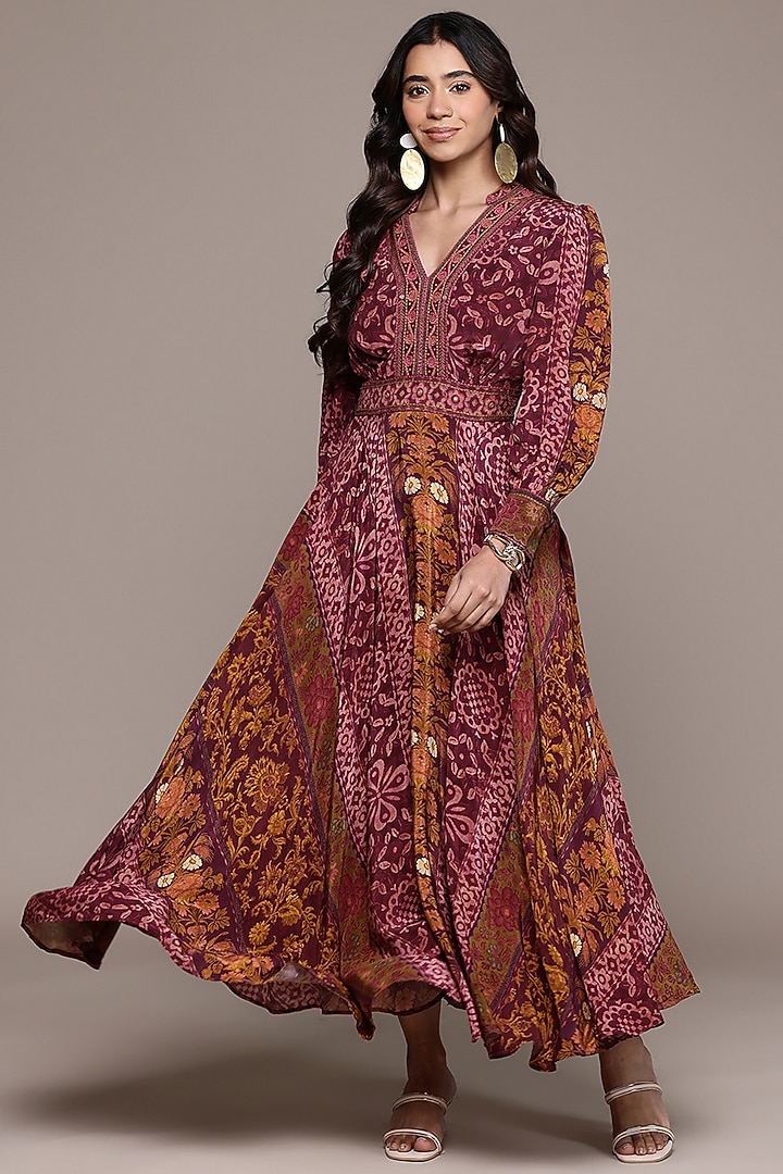 Pink Viscose Crepe Patch Printed Maxi Vacation Dress by Ritu Kumar at Pernia's Pop Up Shop