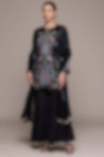 Black Viscose Chiffon Party Wear Sharara Set by Ritu Kumar at Pernia's Pop Up Shop