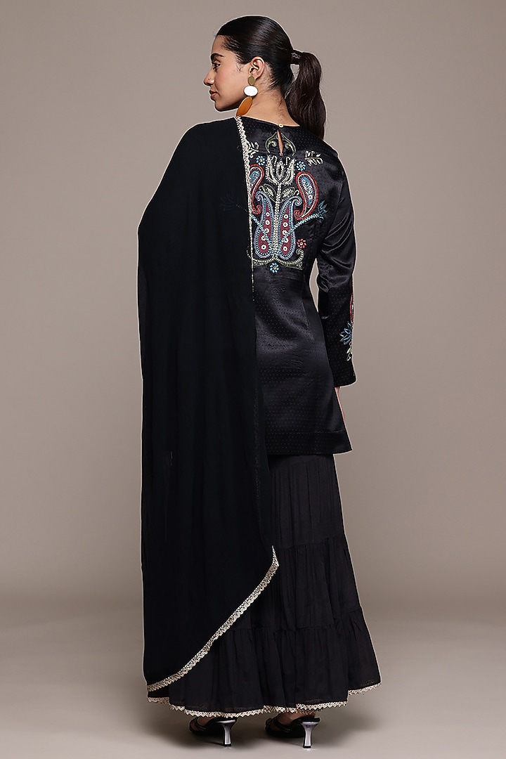 Black Viscose Chiffon Party Wear Sharara Set by Ritu Kumar at Pernia's Pop Up Shop