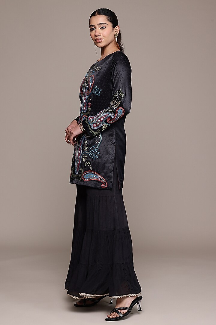 Black Viscose Chiffon Party Wear Sharara Set by Ritu Kumar at Pernia's Pop Up Shop