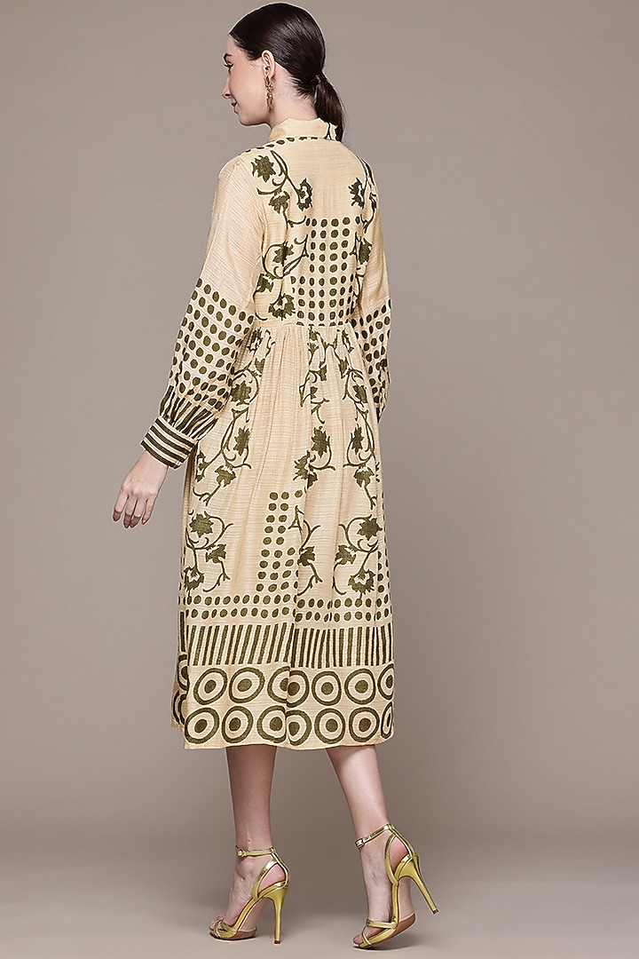 Beige Viscose Bamberg Printed Midi Summer Dress by Ritu Kumar at Pernia's Pop Up Shop
