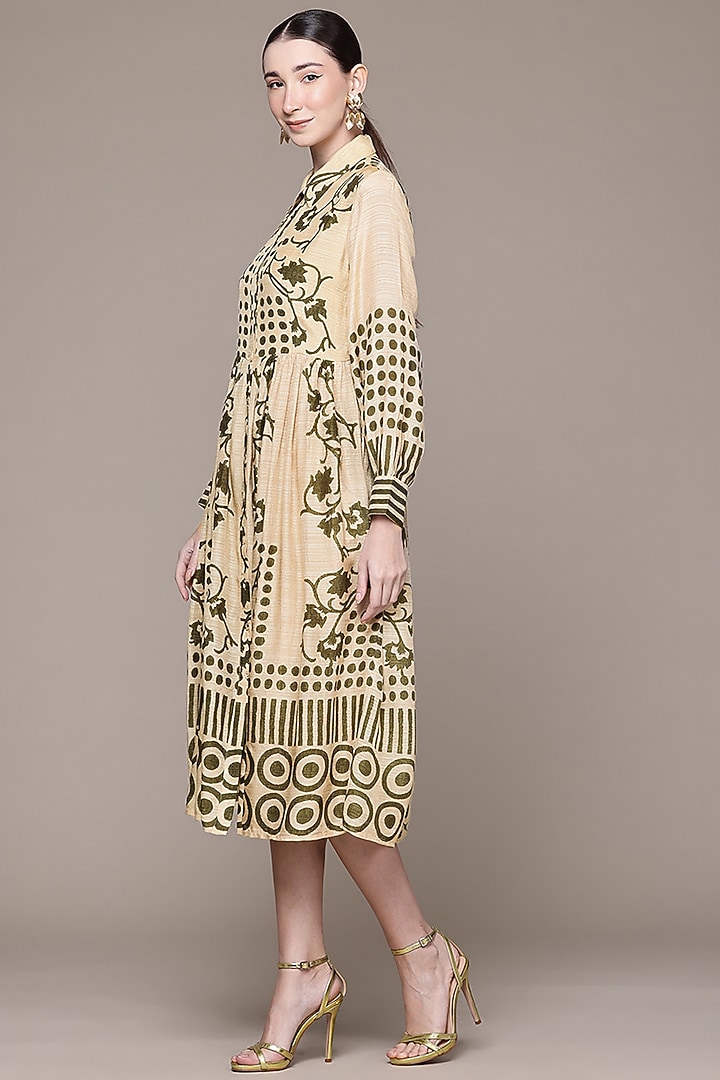 Beige Viscose Bamberg Printed Midi Summer Dress by Ritu Kumar at Pernia's Pop Up Shop