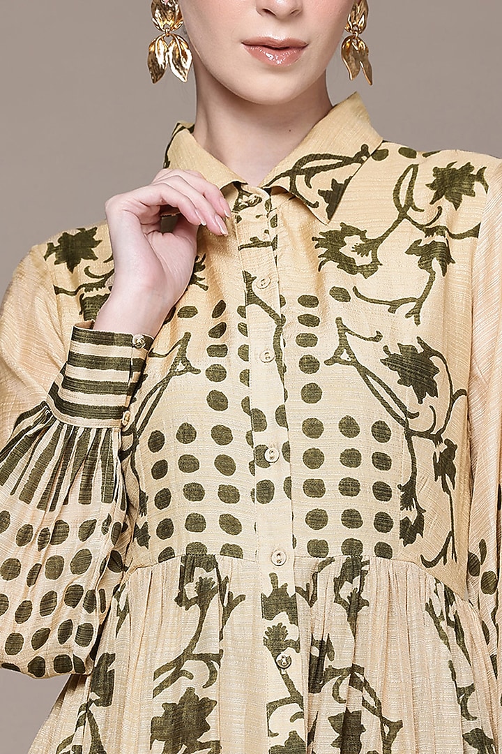 Beige Viscose Bamberg Printed Midi Summer Dress by Ritu Kumar at Pernia's Pop Up Shop