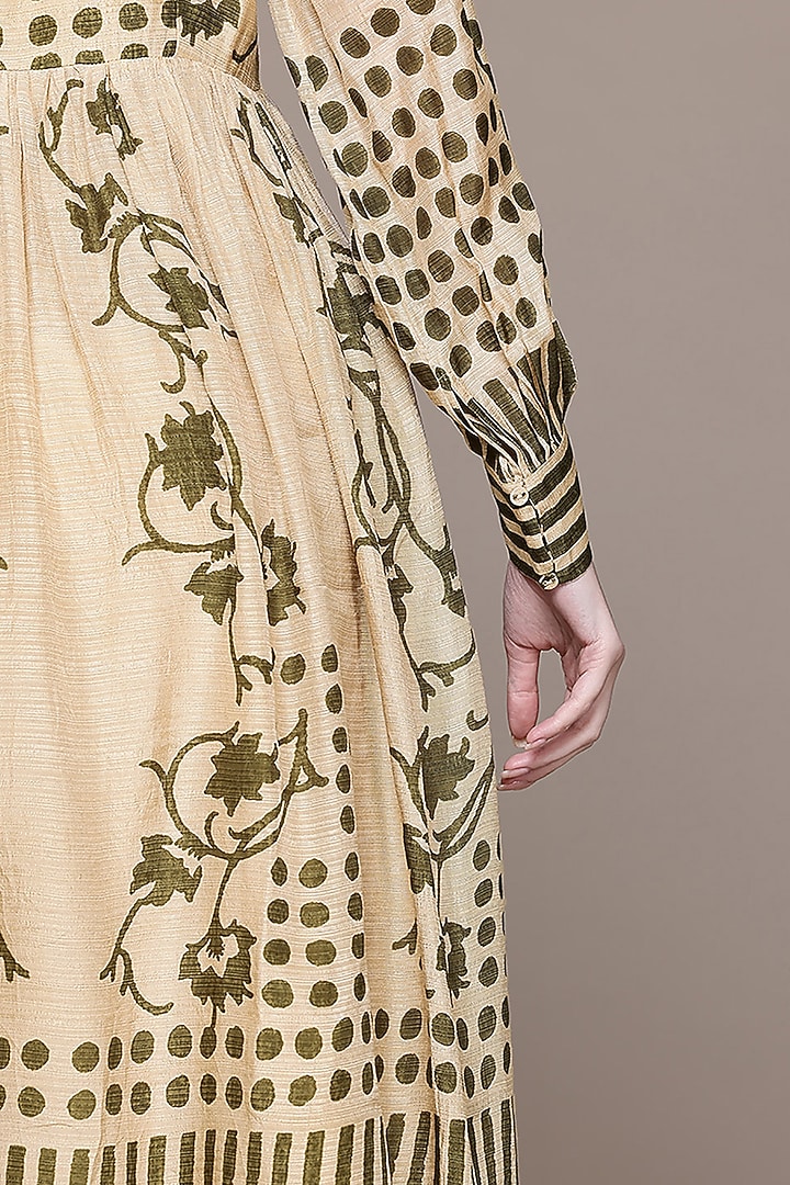 Beige Viscose Bamberg Printed Midi Summer Dress by Ritu Kumar at Pernia's Pop Up Shop