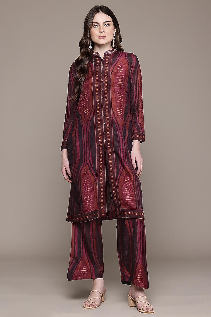 Brown Viscose Bamberg Geometric Printed Kurta Set by Ritu Kumar at Pernia's Pop Up Shop