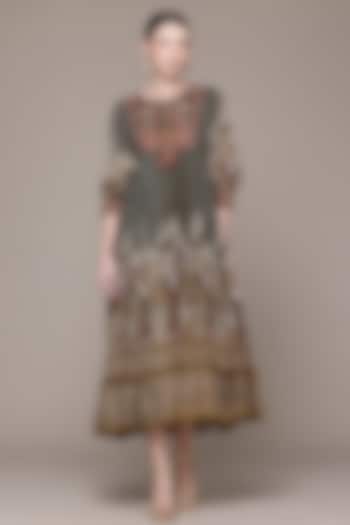 Olive Green Viscose Chinon Printed Midi Vacation Dress by Ritu Kumar at Pernia's Pop Up Shop