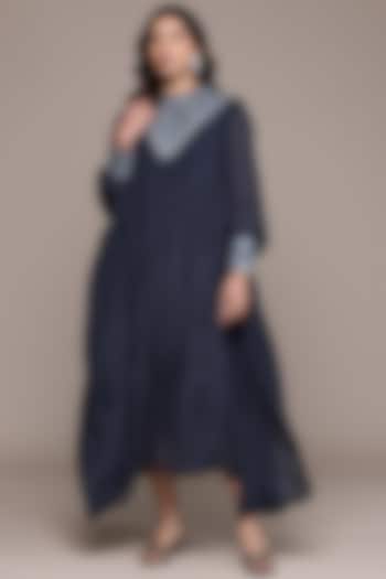 Blue Viscose Chinon Printed Maxi Vacation Dress by Ritu Kumar at Pernia's Pop Up Shop