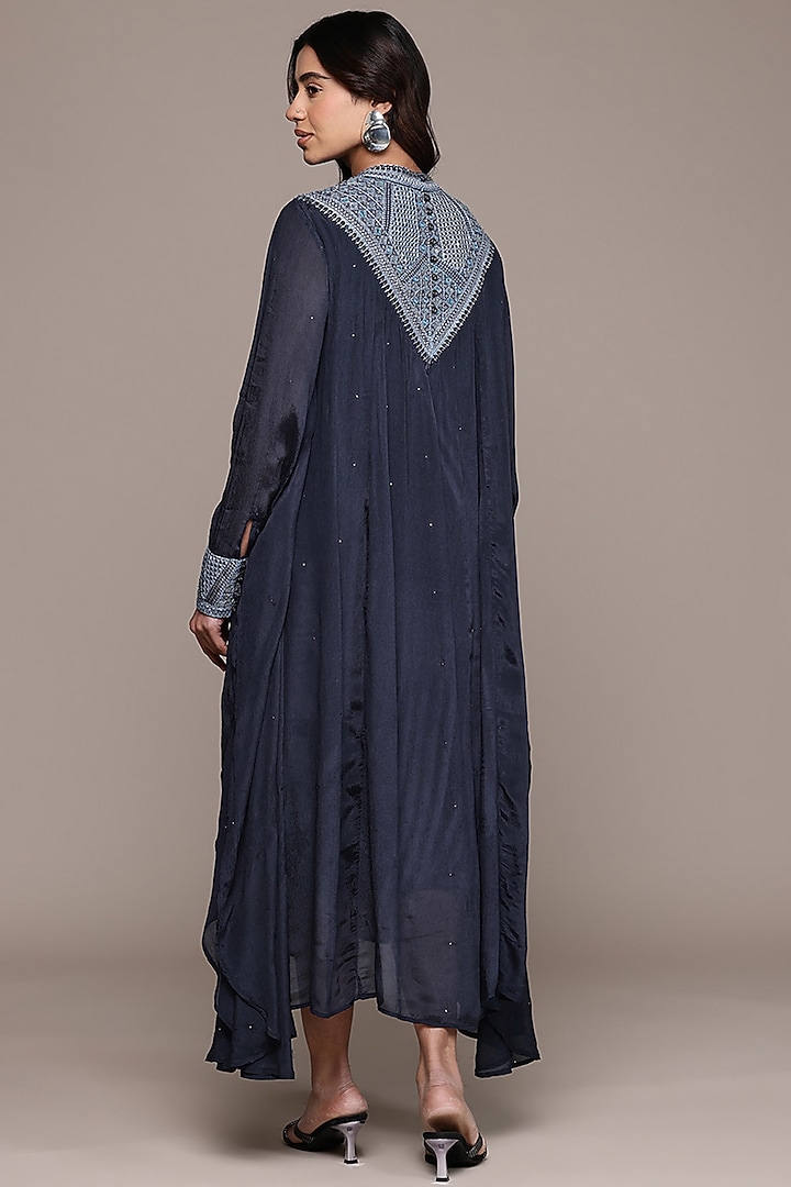 Blue Viscose Chinon Printed Maxi Vacation Dress by Ritu Kumar at Pernia's Pop Up Shop