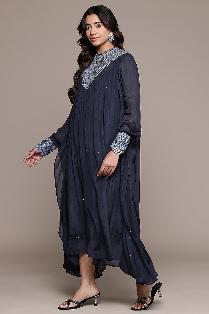 Blue Viscose Chinon Printed Maxi Vacation Dress by Ritu Kumar at Pernia's Pop Up Shop
