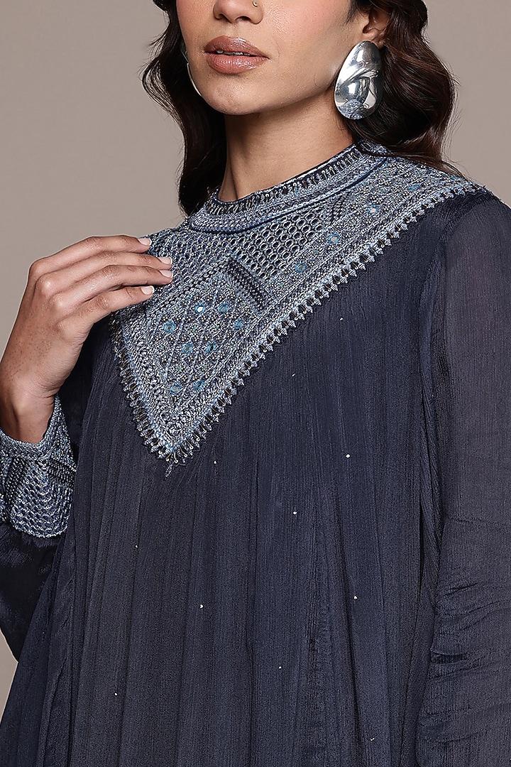 Blue Viscose Chinon Printed Maxi Vacation Dress by Ritu Kumar at Pernia's Pop Up Shop