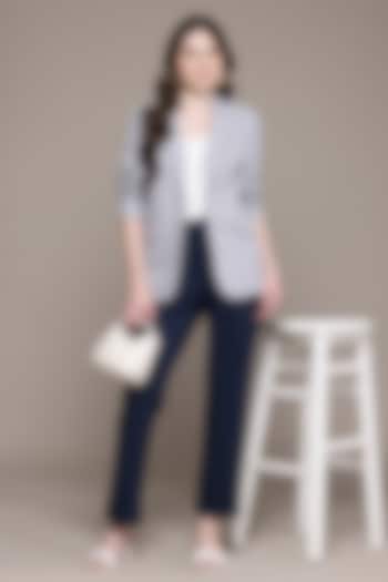 Navy Blue Ponte Straight Pants by Ritu Kumar at Pernia's Pop Up Shop