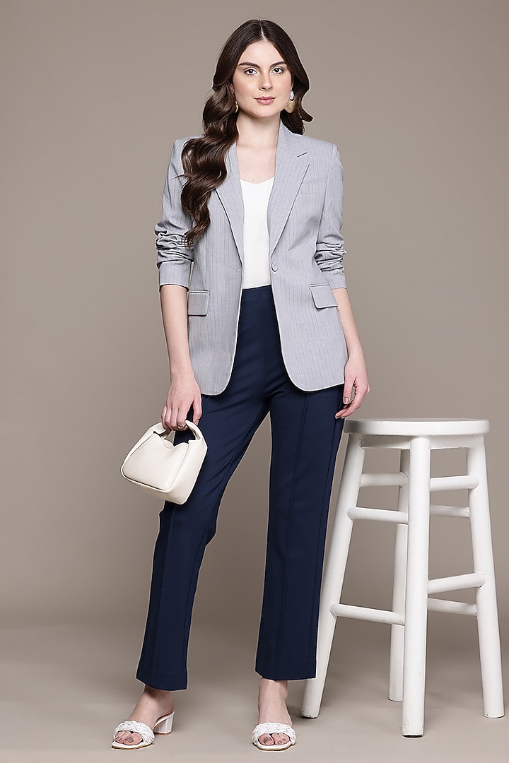 Navy Blue Ponte Straight Pants by Ritu Kumar at Pernia's Pop Up Shop