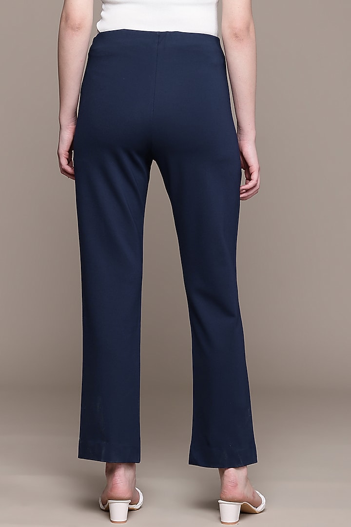 Navy Blue Ponte Straight Pants by Ritu Kumar at Pernia's Pop Up Shop