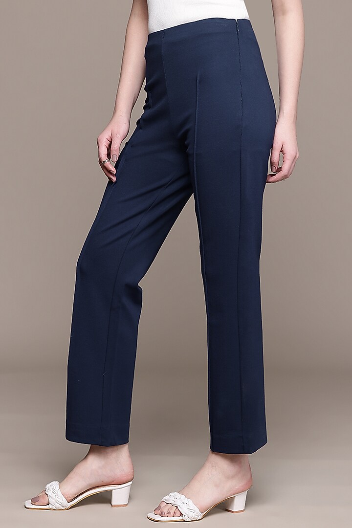 Navy Blue Ponte Straight Pants by Ritu Kumar at Pernia's Pop Up Shop