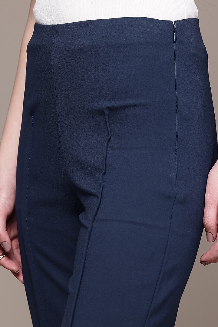 Navy Blue Ponte Straight Pants by Ritu Kumar at Pernia's Pop Up Shop