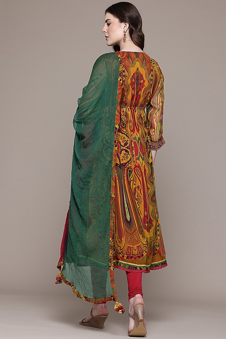 Multi-Colored Viscose Chiffon Paisley Printed Kurta Set by Ritu Kumar at Pernia's Pop Up Shop