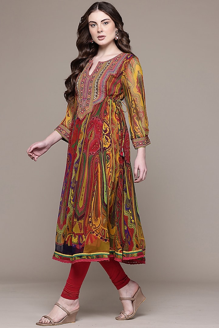 Multi-Colored Viscose Chiffon Paisley Printed Kurta Set by Ritu Kumar at Pernia's Pop Up Shop