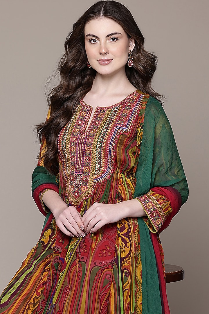 Multi-Colored Viscose Chiffon Paisley Printed Kurta Set by Ritu Kumar at Pernia's Pop Up Shop