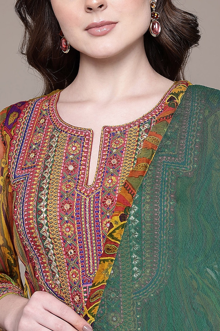Multi-Colored Viscose Chiffon Paisley Printed Kurta Set by Ritu Kumar at Pernia's Pop Up Shop