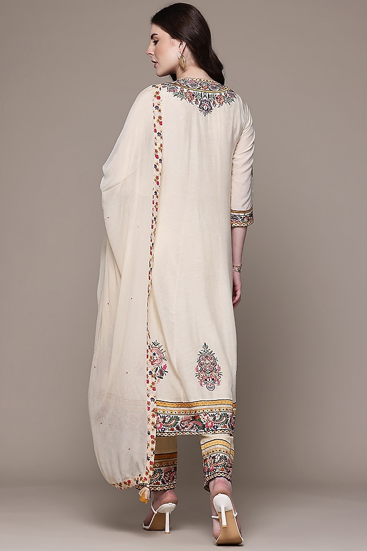 Ecru Viscose Linen Georgette Kurta Set by Ritu Kumar at Pernia's Pop Up Shop