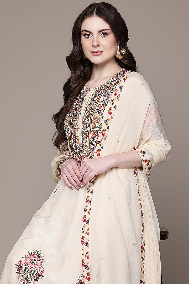 Ecru Viscose Linen Georgette Kurta Set by Ritu Kumar at Pernia's Pop Up Shop