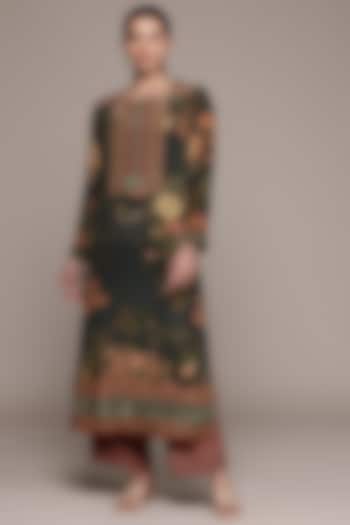 Black Viscose Crepe Floral Printed Kurta Set by Ritu Kumar at Pernia's Pop Up Shop