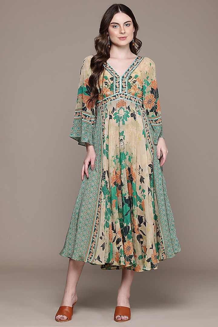 Green Viscose Crepe Maxi Summer Dress by Ritu Kumar at Pernia's Pop Up Shop