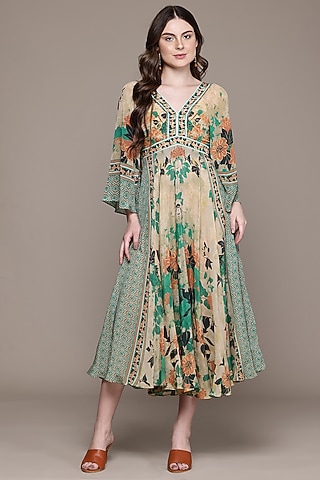Green Viscose Crepe Maxi Dress by Ritu Kumar