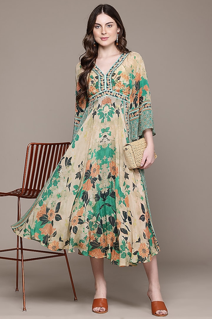 Green Viscose Crepe Maxi Summer Dress by Ritu Kumar at Pernia's Pop Up Shop