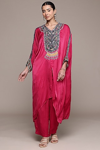 Red Modal Satin Kurta Set by Ritu Kumar