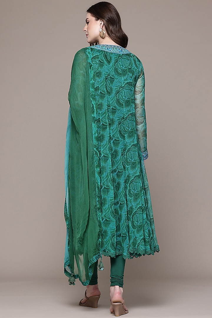 Emerald Green Viscose Chiffon Printed Kurta Set by Ritu Kumar at Pernia's Pop Up Shop