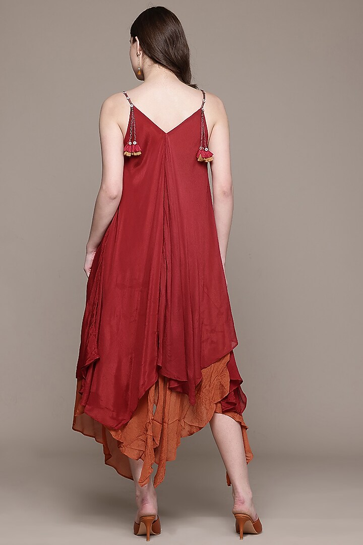 Red Viscose Chinon Cascade Maxi Summer Dress by Ritu Kumar at Pernia's Pop Up Shop