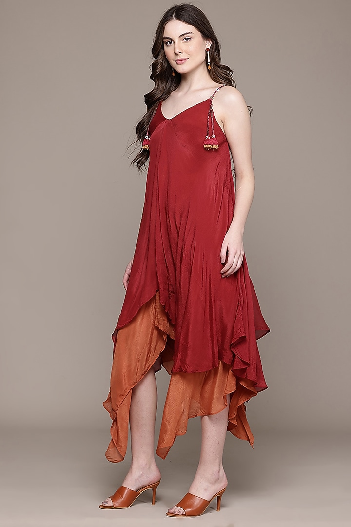 Red Viscose Chinon Cascade Maxi Summer Dress by Ritu Kumar at Pernia's Pop Up Shop