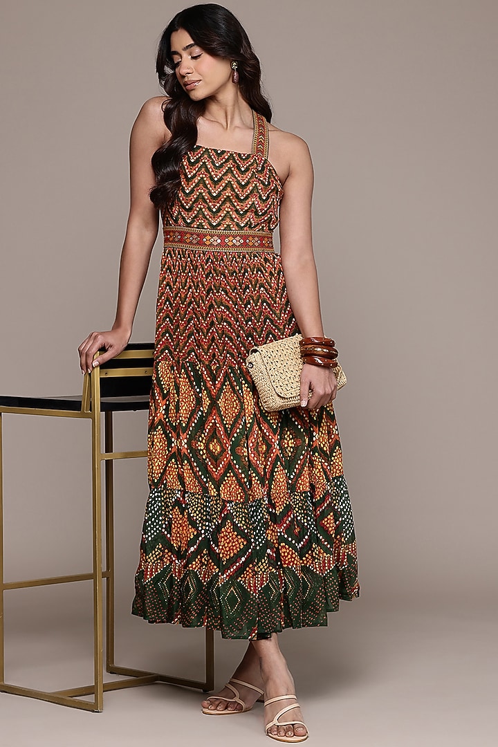 Green Viscose Chinon Ezraiah Maxi Summer Dress by Ritu Kumar at Pernia's Pop Up Shop