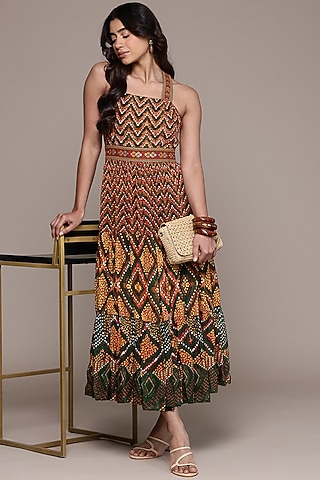 Green Viscose Chinon Ezraiah Maxi Dress by Ritu Kumar