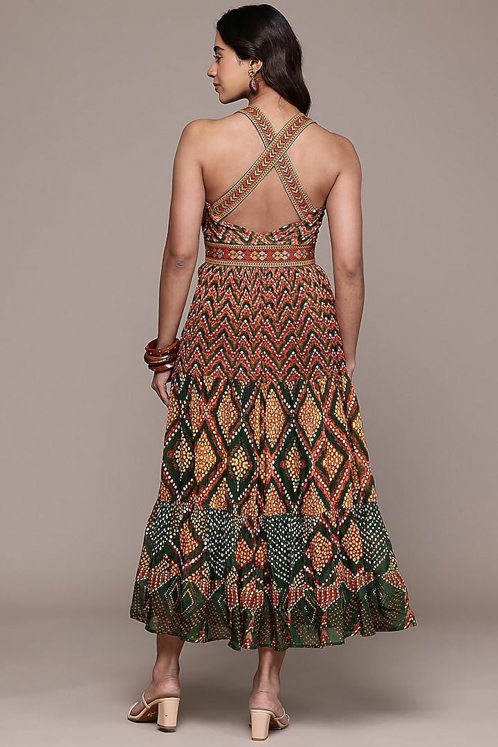 Green Viscose Chinon Ezraiah Maxi Summer Dress by Ritu Kumar at Pernia's Pop Up Shop