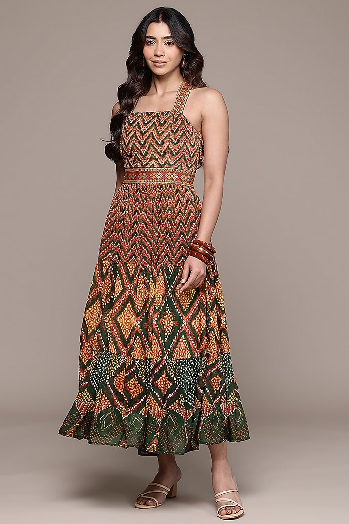 Green Viscose Chinon Ezraiah Maxi Summer Dress by Ritu Kumar at Pernia's Pop Up Shop
