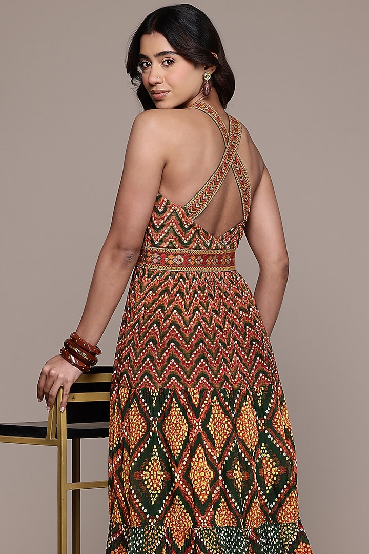 Green Viscose Chinon Ezraiah Maxi Summer Dress by Ritu Kumar at Pernia's Pop Up Shop