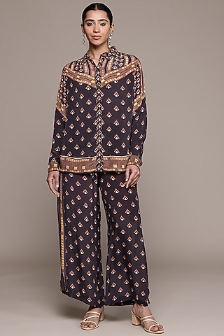 Brown Viscose Crepe Co-Ord Set by Ritu Kumar