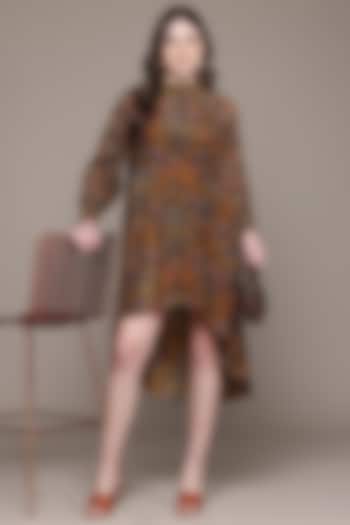 Brown Viscose Crepe Kamakshi High-Low Mini Summer Dress by Ritu Kumar at Pernia's Pop Up Shop