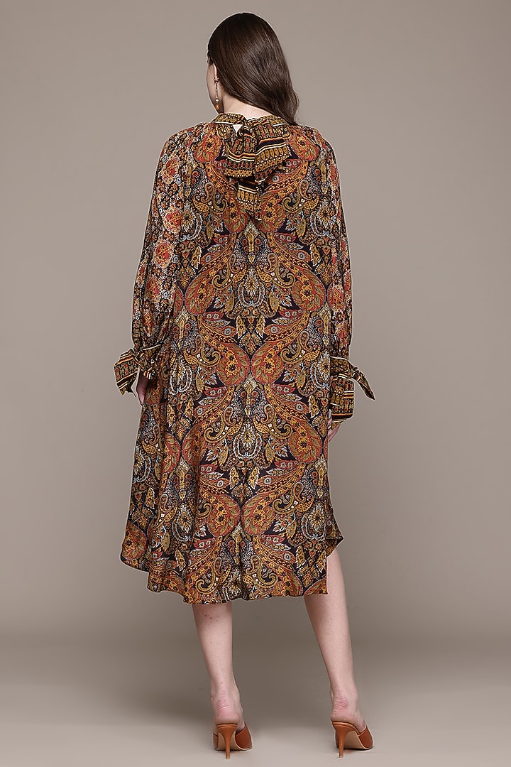 Brown Viscose Crepe Kamakshi High-Low Mini Summer Dress by Ritu Kumar at Pernia's Pop Up Shop