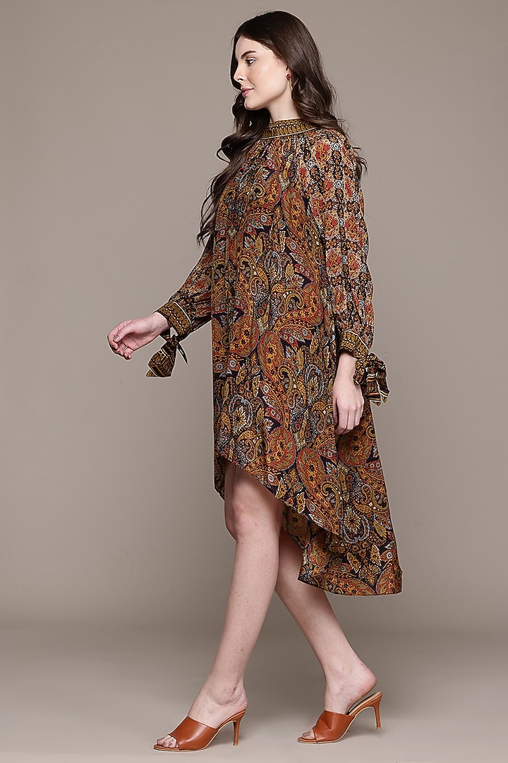 Brown Viscose Crepe Kamakshi High-Low Mini Summer Dress by Ritu Kumar at Pernia's Pop Up Shop