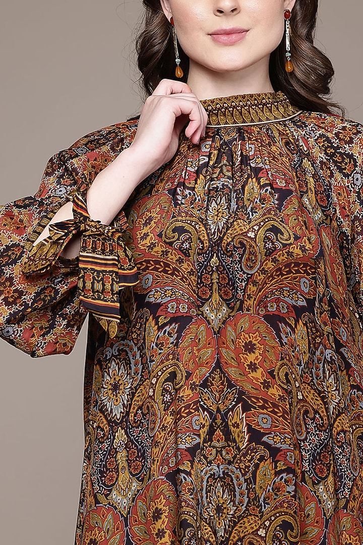 Brown Viscose Crepe Kamakshi High-Low Mini Summer Dress by Ritu Kumar at Pernia's Pop Up Shop