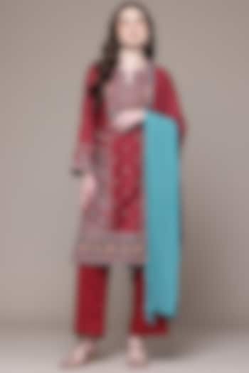 Red Khadi Chanderi Kurta Set by Ritu Kumar at Pernia's Pop Up Shop