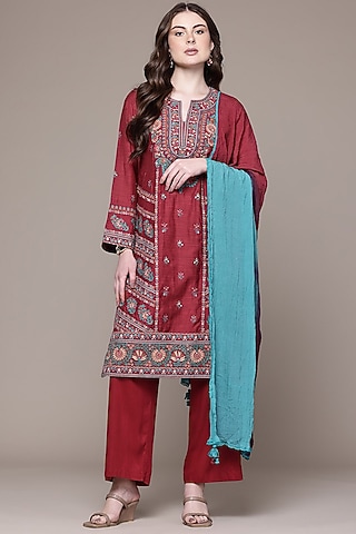 Red Khadi Chanderi Kurta Set by Ritu Kumar