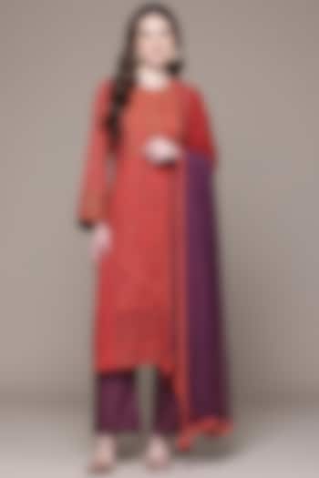 Red Cotton Slub Kurta Set by Ritu Kumar at Pernia's Pop Up Shop