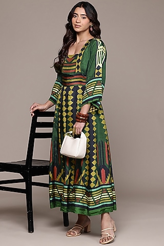 Green Viscose Klim Maxi Dress by Ritu Kumar