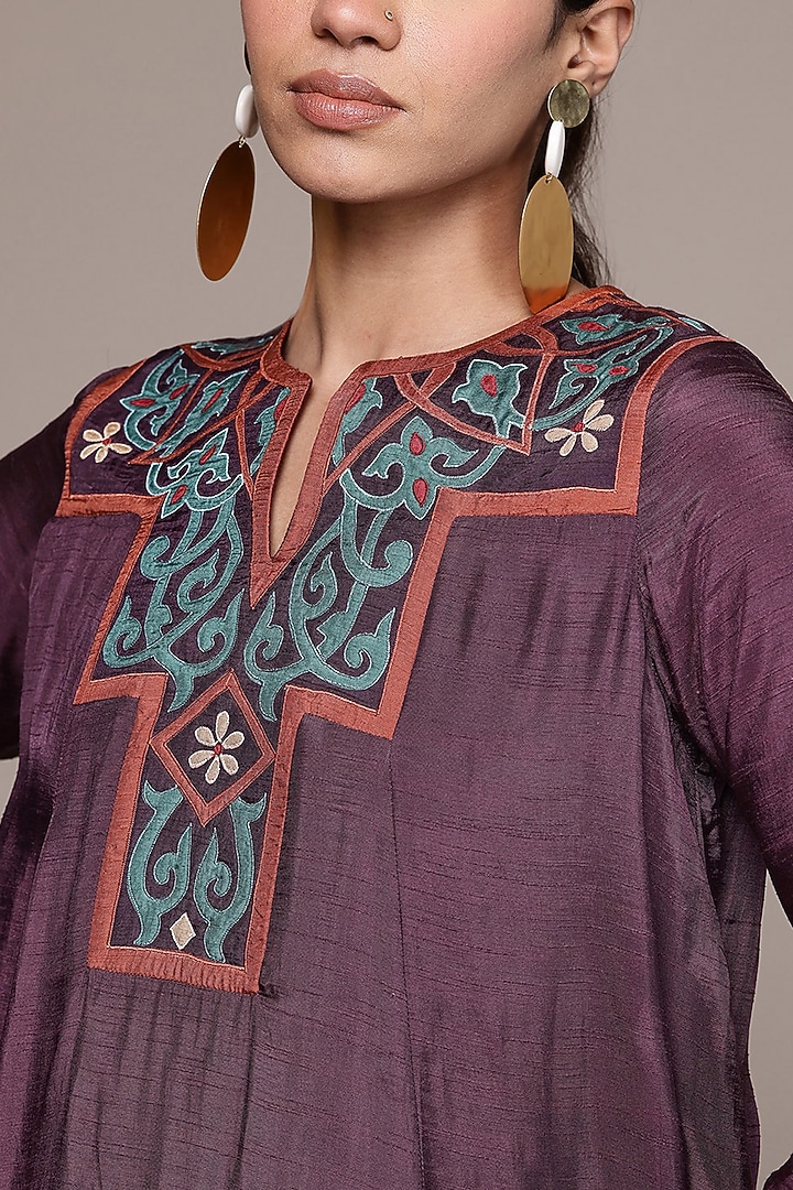 Wine Viscose Dupion Kurta Set by Ritu Kumar at Pernia's Pop Up Shop